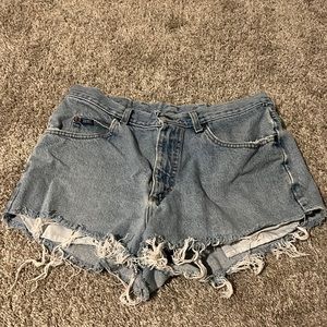 denim shorts, frayed bottoms, Lee size Large